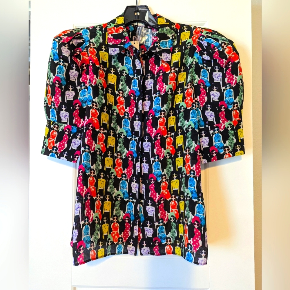 Alice + Olivia Willa Printed Puff-Sleeve Shirt